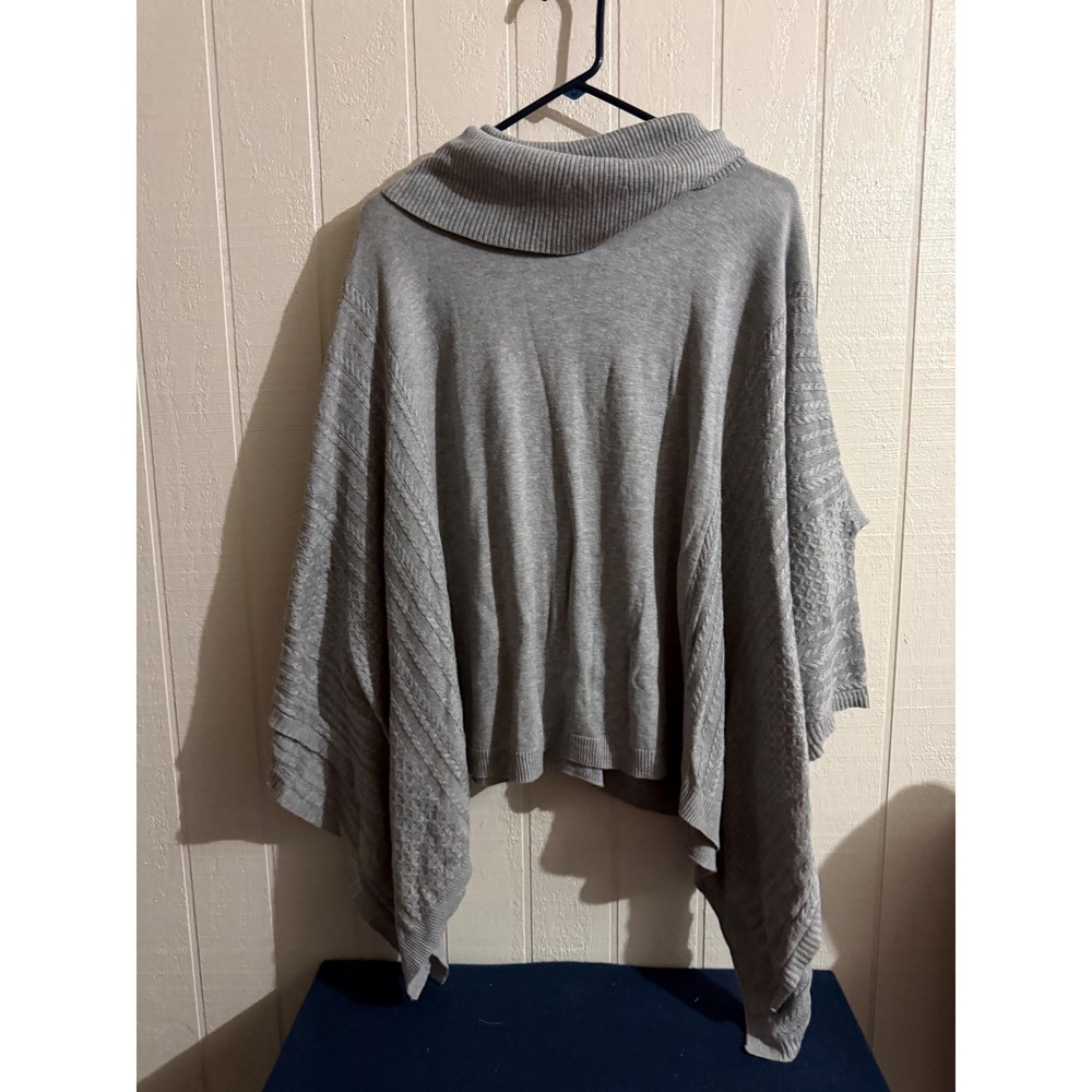 Simply Vera Vera Wang Grey Cowl Neck Cable Knit Poncho Sweater PL/PXL